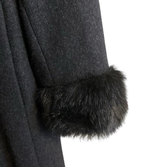 JP 100% Wool Coat Women's 10P (Demi )Charcoal Gray Faux Fur Trim Hooded Overcoat - Picture 7 of 13